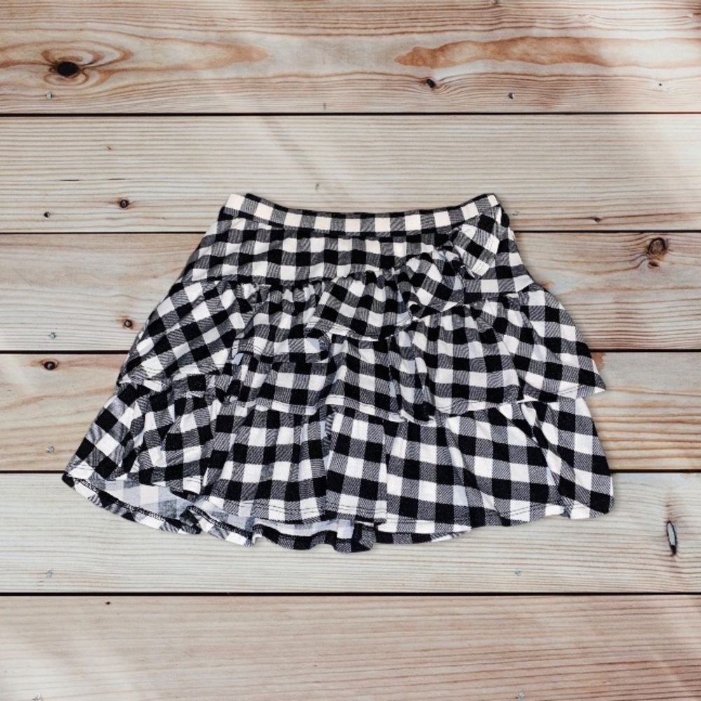 Girls Justice Black & White Plaid Ruffle Skort Size:12
